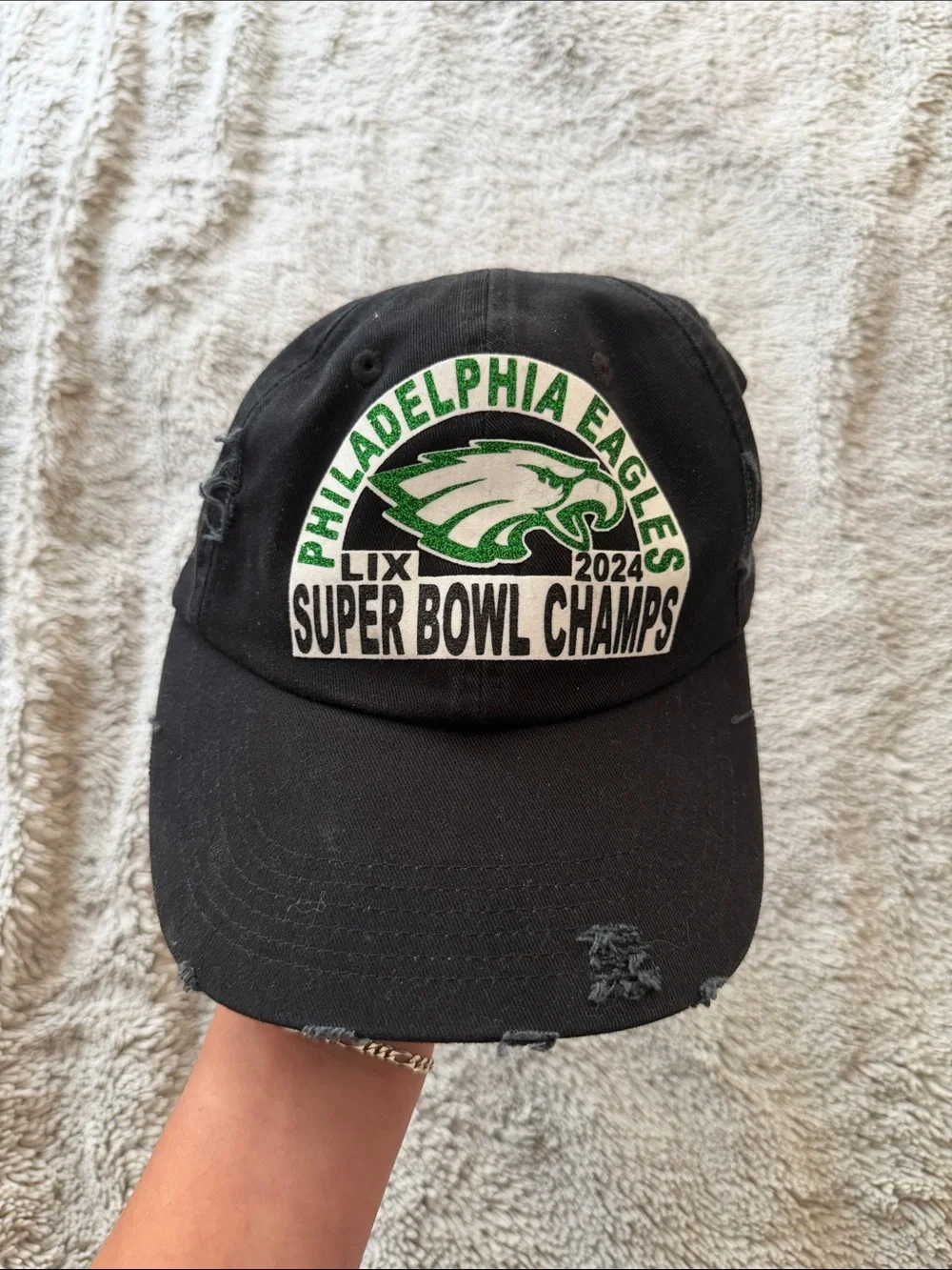 District Black Distressed Philadelphia Eagles 2024 Super Bowl Champs Hat
